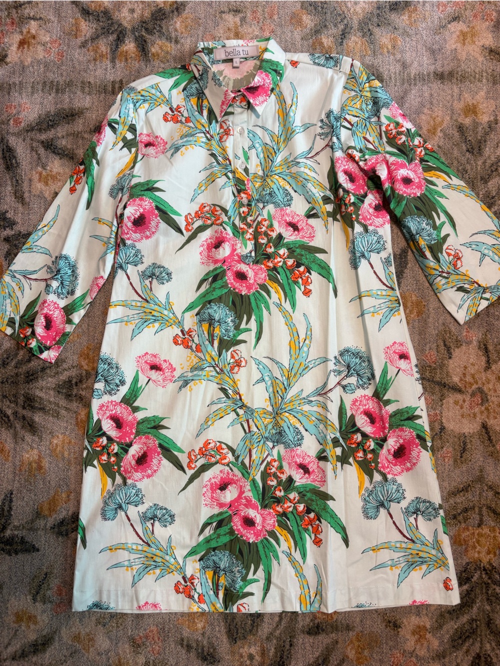 Bella Tu Blue Pink Floral Dress Size Large